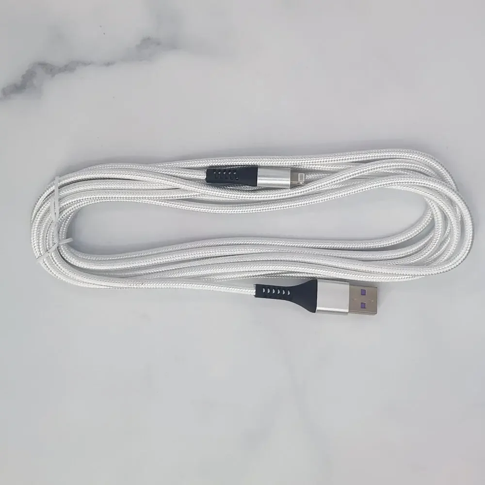 Pack of 3 Lightning Charging Cables, White 10 Ft Braided Cord